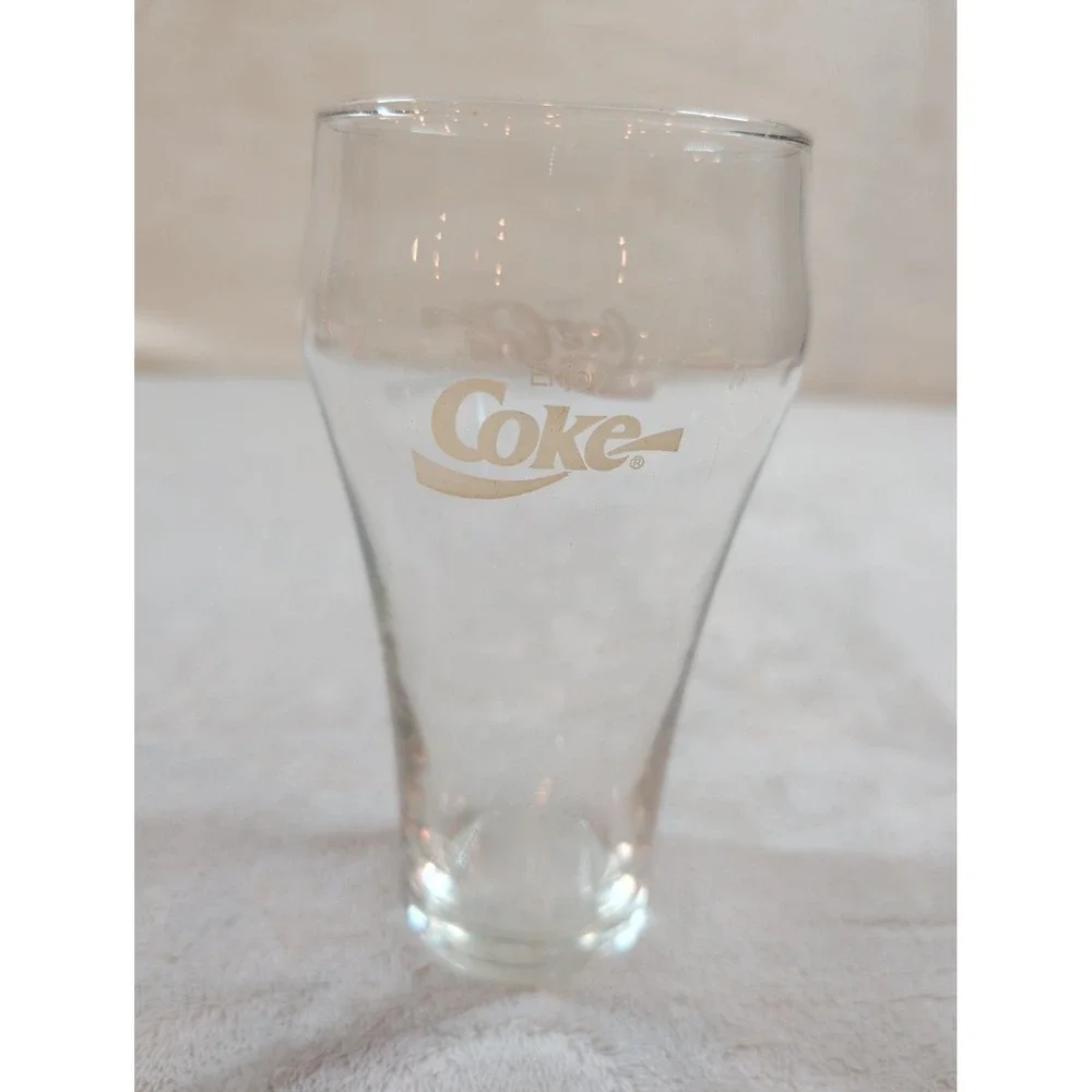 Vintage Coca-Cola Glass White Script Enjoy Coke Logo Flared Soda Fountain 6 Inch
